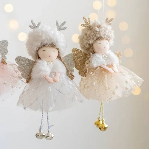 Natal pelúcia anjo menina pingente, boneca branca e rosa, d