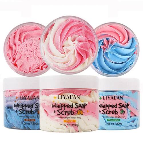 Coconut mango watermelon flower scrub, ice cream mixed with