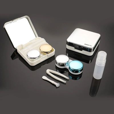 Caso de lente de contato quadrada, espelho plástico Water C