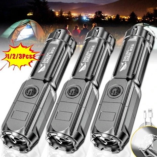 Poderosa lanterna tática LED, USB recarregável, foco vari