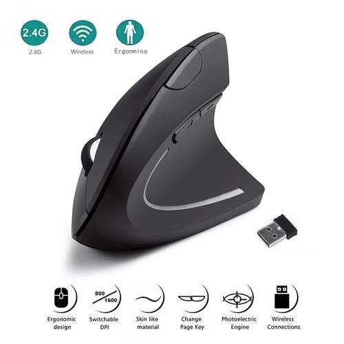 Mouse Vertical Ergon?mico 2.4GHz Mouse óptico Sem Fio 3 Aju