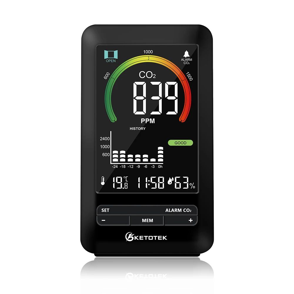 Ketotek-Detector de Gas CO2 Digital, Monitor de calidad del