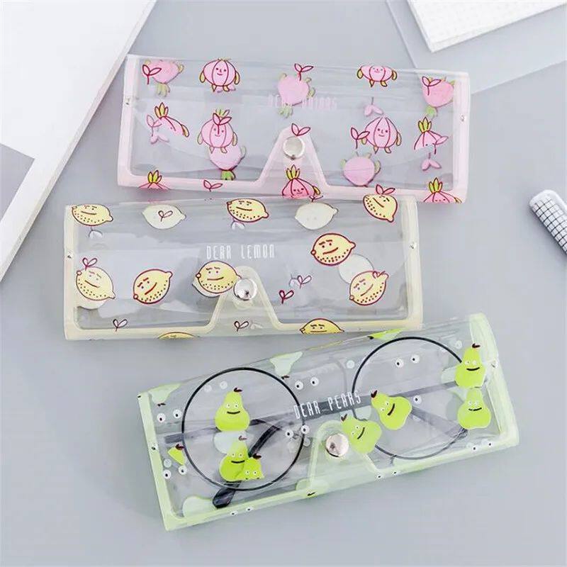Transparente PVC Eye Glasses Box para mulheres, desenhos ani
