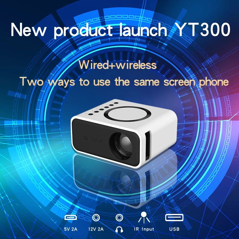 YT300 LED compatible con Android IOS, mini proyector portát