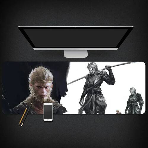 Mito Preto Wukong Anime Mouse Pad, Tapete de Mesa Extra Gran