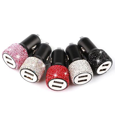 Bling-cargador USB para coche, adaptador rápido de doble pu