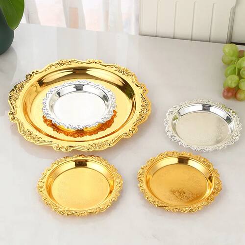Iron Gold Embossed Small Tray Fruit Snack Cake Plate Decorat
