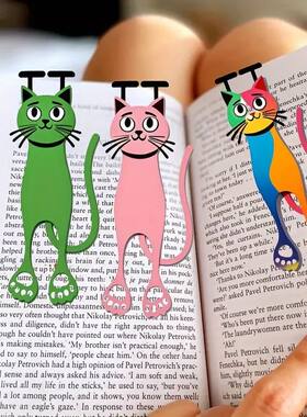 3pcs Cute 2D Acrylic Cat Bookmarks - Colorful Page Markers f