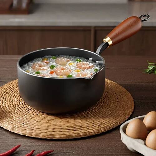 Milk Pot with Wooden Handle, Induction Compatible Small Sauc