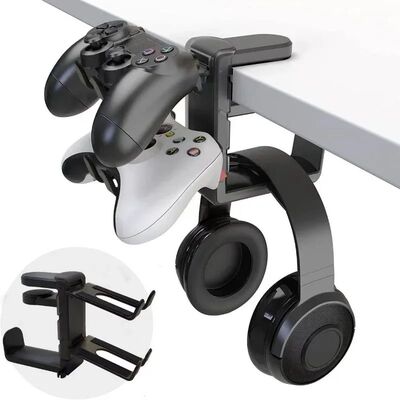 2-in-1 Gaming Headset Stand with Controller Hook - Rotating