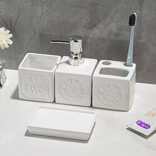 Ceramic Bathroom Organizer Set 4-Piece Liquid Soap Dispenser