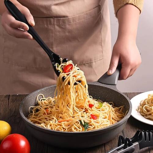 Stainless Steel Pasta Tongs 2-Pack - Silicone Tip Noodle Cli