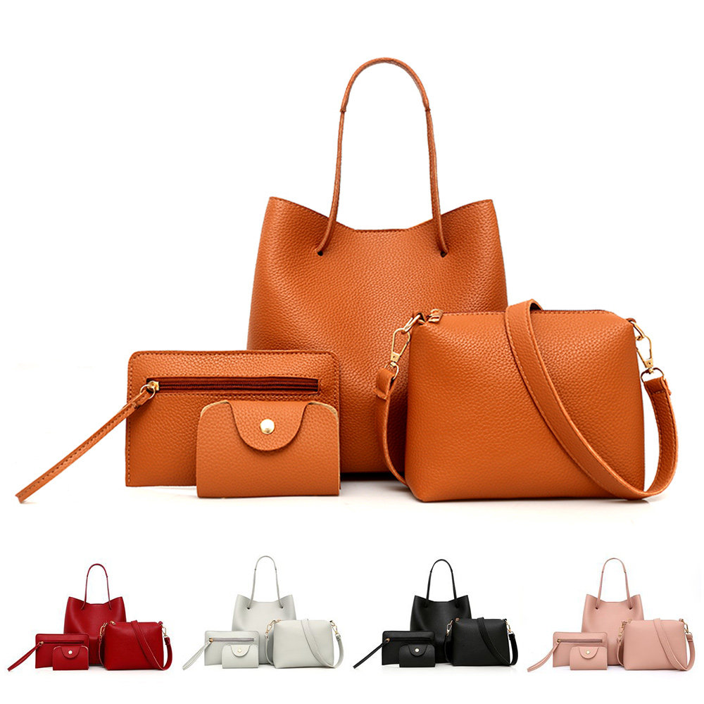 4pcs/set women lady leather composite bag fashion casual sho