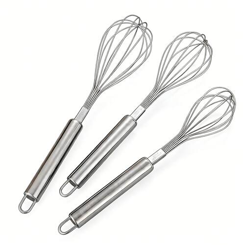 3Pcs Kitchen Stainless Steel Whisks for Baking Mixing Eggs B