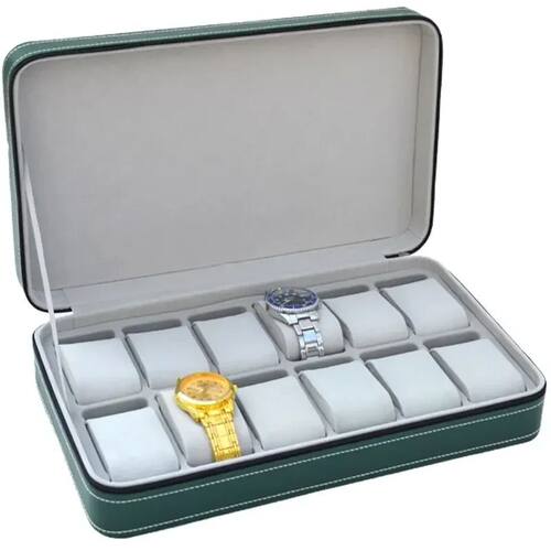 1PCS  Green ABS Zippered Watch Box Dustproof Storage Bag PU