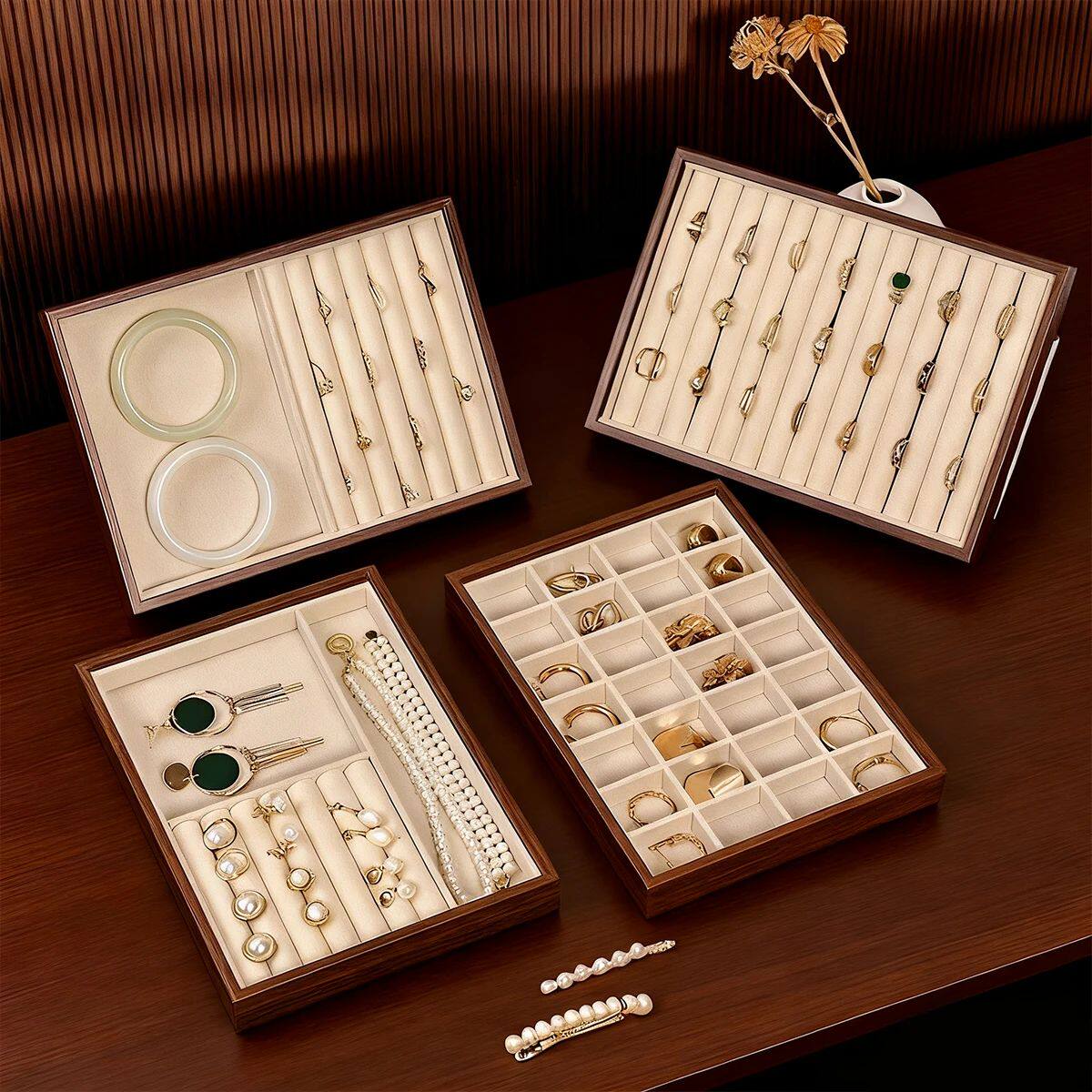 1pc Wooden Jewelry Tray Multi Specification Bracelet Necklac - 实物图
