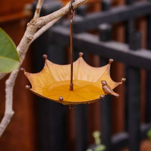 Iron Bird Feeder Umbrella Design Outdoor Hanging Decoration