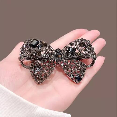 SXH Shiny Rhinestone Hollow Bow Hairpin High-end Black Cryst