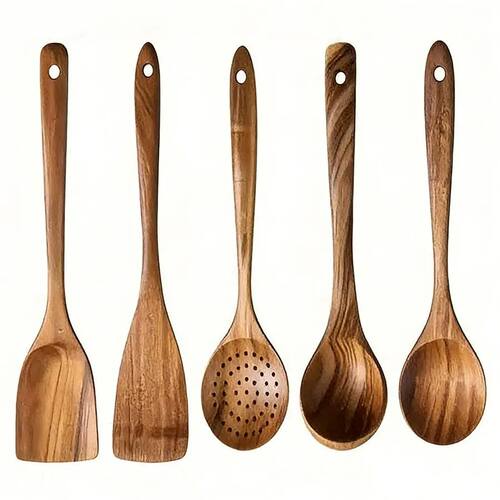 5-Piece Wooden Cooking Utensil Set | Durable Easy-to-Clean T