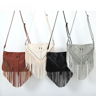 Trendy Sho Rivet Leather Bag Single Tassel Soft Casual