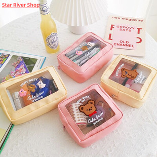 Bear Mesh Cosmetic Bag Case Cute Girls Kawaii Makeup Bag Pou