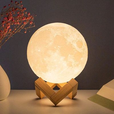 8cm Moon Lamp LED Night Light Battery Powered With Stand Sta