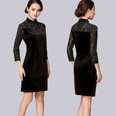 女显瘦中国风日常金丝绒改良旗袍连衣裙 2023新款 断码 清仓旗袍秋季