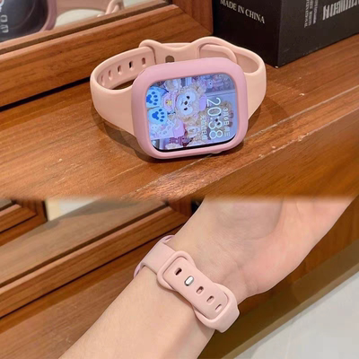 适用appleiwatchS11手表带硅胶可爱撞色SE苹果手表S9876代女腕带