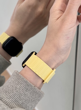适用iwatch11苹果手表applewatch10表带s9奶油显白黄色s8s7磁吸女