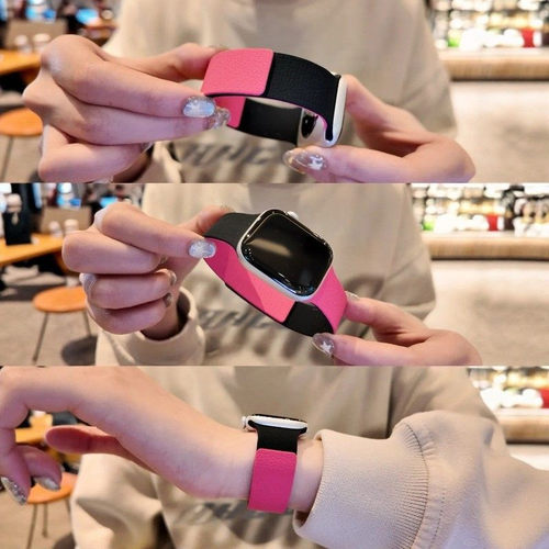 适用iWatchS11高质感荔枝纹双色硅胶磁吸苹果S10表带iwatchs9S87