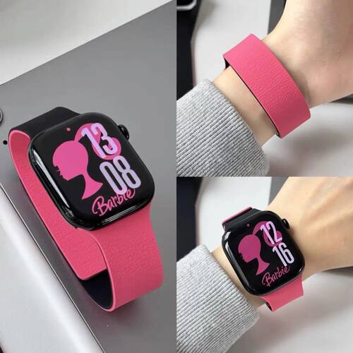 拼色荔枝纹磁吸硅胶表带适用苹果S11手表磁吸情侣腕带iwatch98SE