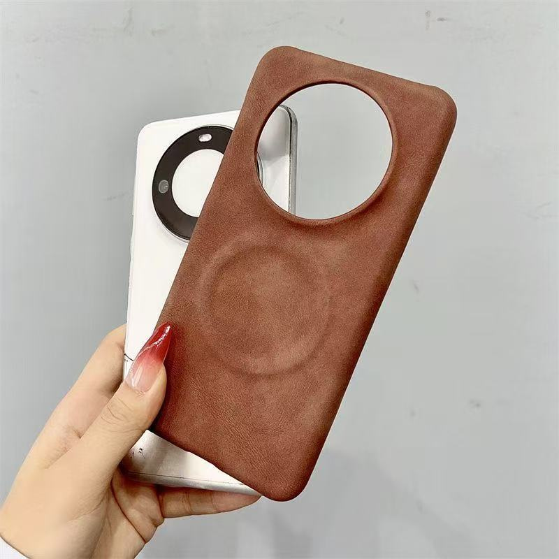 复古高级感羊巴皮半包肤感适用K90红米K80小米15至尊版14ultra磁吸手机壳17磨砂15T深棕栗子咖色PRO磨砂K70男