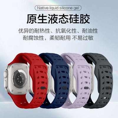 适用苹果手表鲨鱼纹硅胶手表带iwatch10/S987654SEUltra2运动腕带