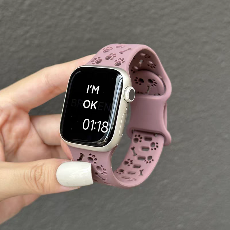 适用iwatch苹果s10手表表带s9新款狗爪骨头运动硅胶Applewatch8创