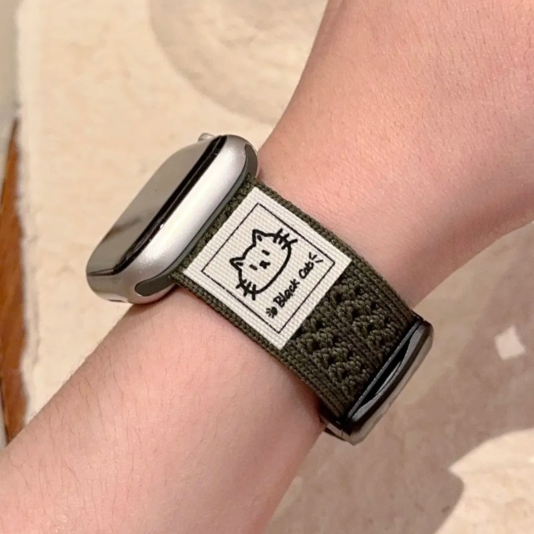 线条小猫适用苹果S11手表iwatch9表带applewatch10磁吸新款S8编织