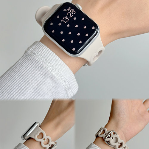 星光色适用苹果手表S11表带透气applewatch1098765SE爱心硅胶表带