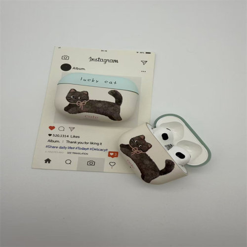 磨砂涂鸦猫适用于airpods4保护壳苹果耳机套air4新款pro二代第三代蓝牙四代可爱airpod降噪版盒airpodspro2