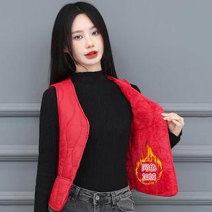 百搭内胆 v领坎肩修身 2025新款 秋冬羽绒棉马甲女加绒保暖背心短款