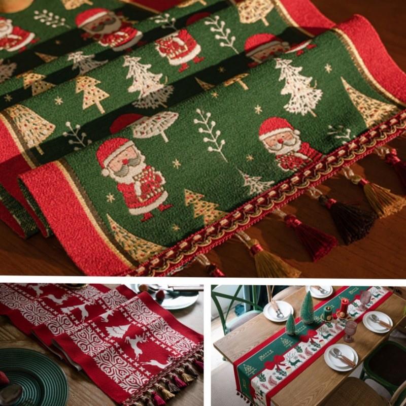 圣诞桌旗氛围桌布餐厅酒店圣诞节主题Christmas餐桌台布美式复古