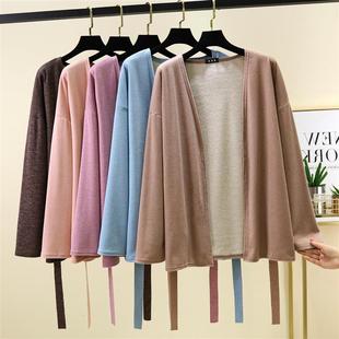 德绒长袖系绳睡衣V领上衣大码2025新款秋冬家居加绒加厚保暖外套