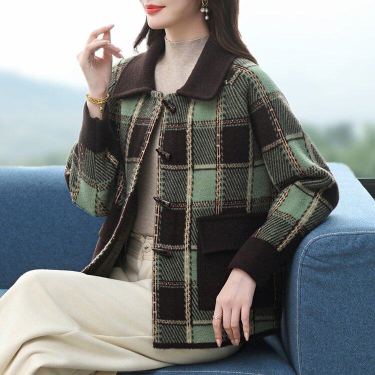 妈妈春秋装短款加厚毛呢外套气质中年妇女双面呢上衣洋气开