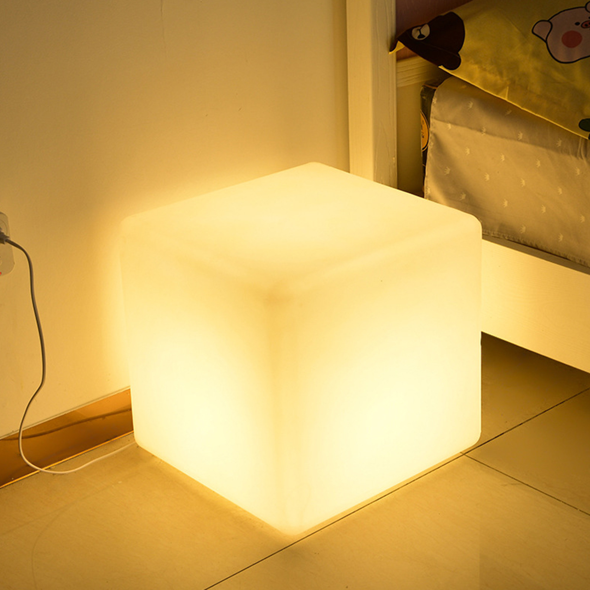 网红立方体床头柜氛围灯方块台灯装饰摆件客厅茶几置物一体落地灯