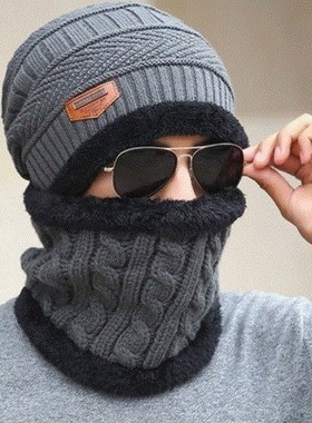 Men Winter Knit Hat boys cap+scarf warm Shawl Neck Wrap sets