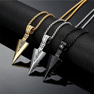 Fashion Men's Black Arrow Necklace Gold Plated Jewelry Trian