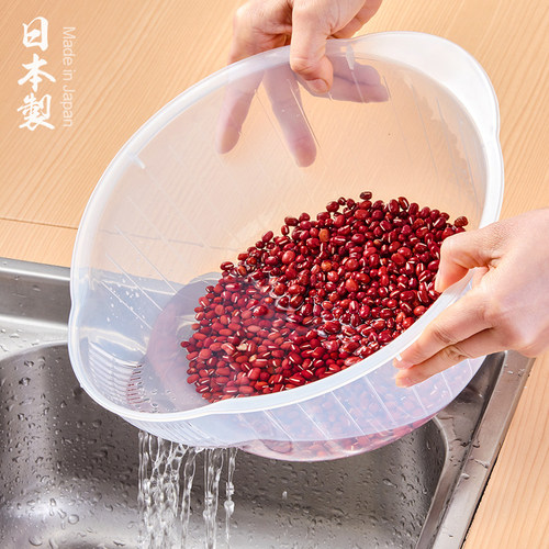 日本进口厨房塑料沥水篮洗米器