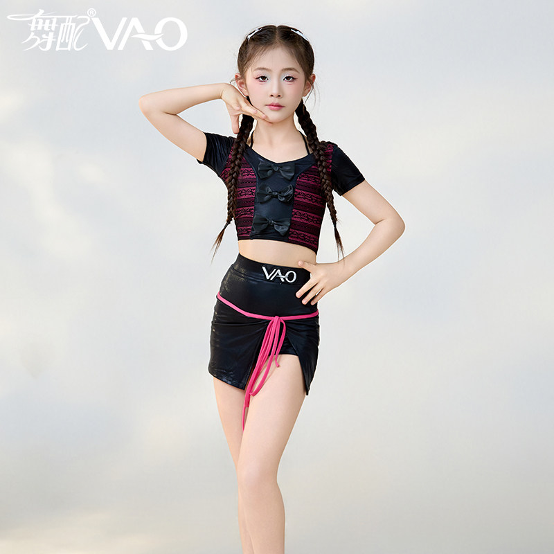 女童拉丁舞练功服黑色显瘦新款
