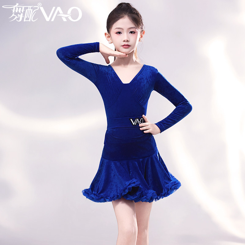 女童舞蹈服2025新款蓝色花边
