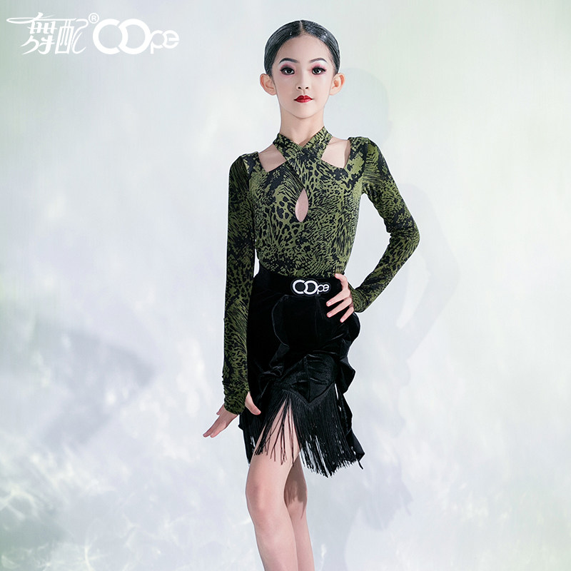舞配女童拉丁舞服韩绒流苏练习服