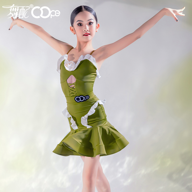 吊带练功服绿色练功拉丁舞舞配女