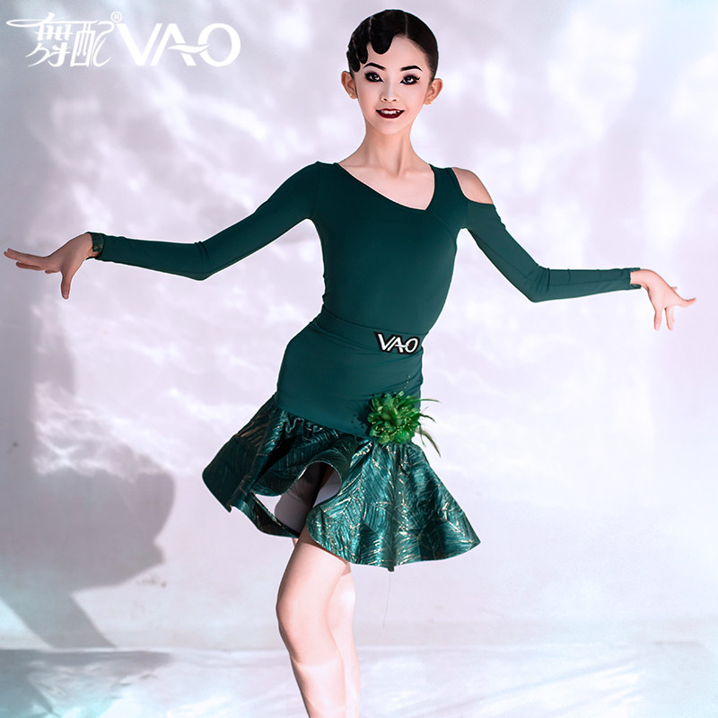 VAO舞配女拉丁舞服新款绿色斜领
